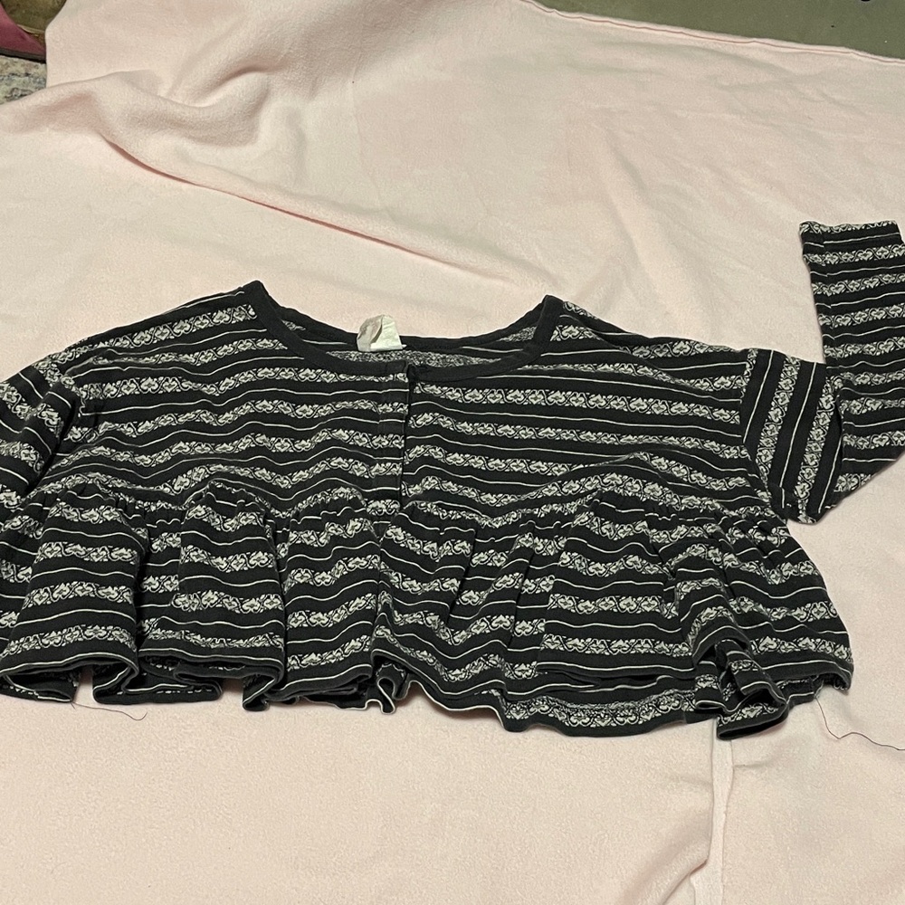 Vintage Betsey Johnson Black and White Striped Ruffled Crop Top